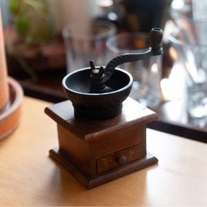 Antique coffee grinder - wood and iron